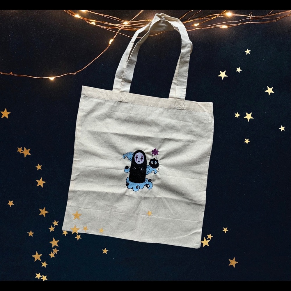 Sprited away characters embroidered Tote bag